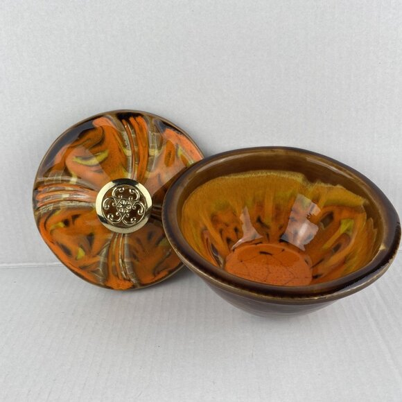 California USA Pottery 64 255 250 2501 Orange Brown Lazy Susan Serving Dish - Picture 10 of 11